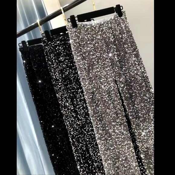 Women's Fashion Trendy Sparkling Gold Pants Relaxation of Tall Waist Wide-legged - Picture 2 of 6